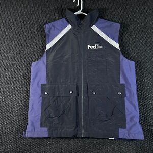Vintage FedEx Work Vest Men Black Purple Full Zip Pockets Reflective Size Medium
